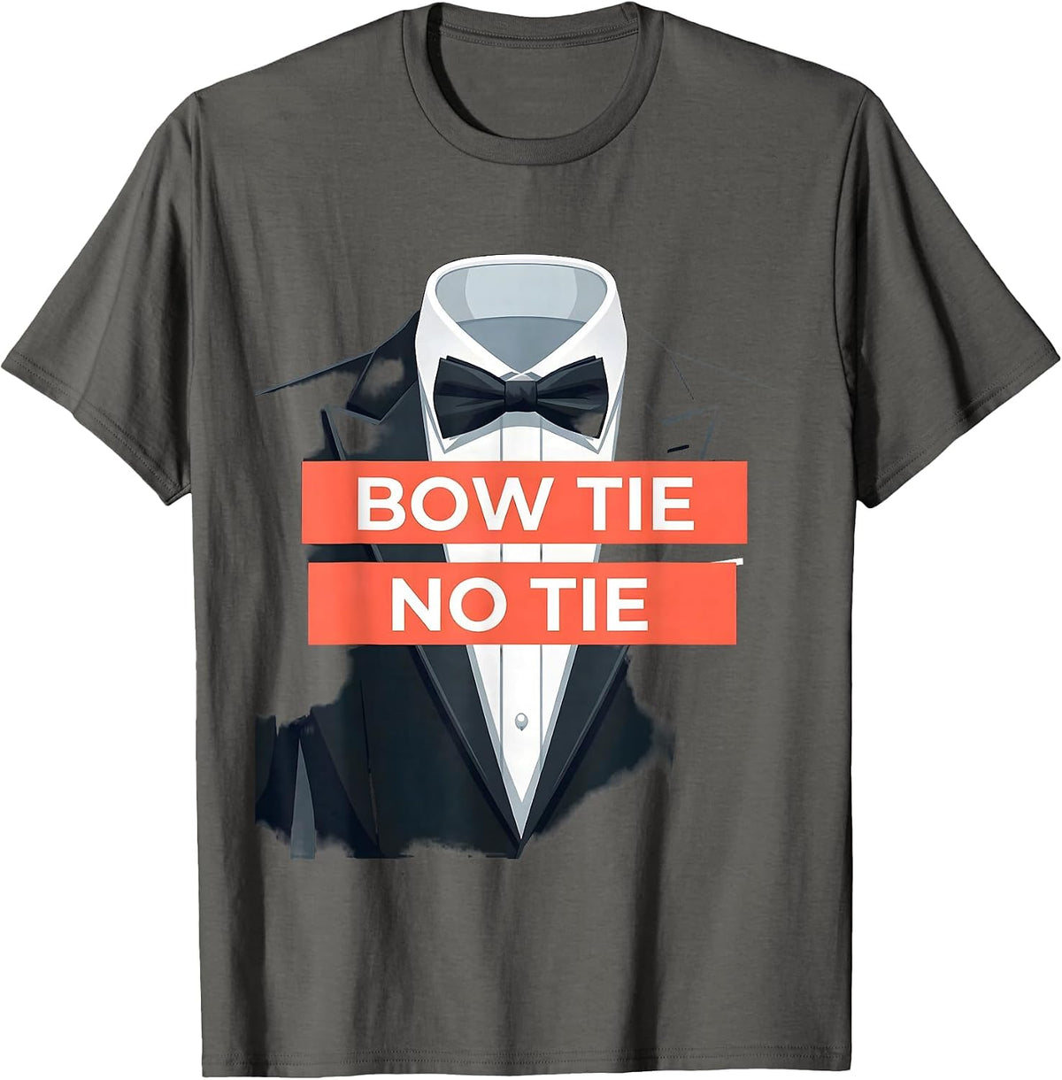 Bow Tie No Tie Tuxedo Style Graphic Design T-Shirt - Asphalt Grey