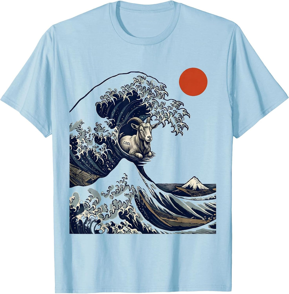 Men's Cool Linocut Great Wave Kanagawa Animal Parody Funny T-Shirt - Baby Blue