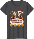 Women's Santa Put My Kids on the Nice List Whimsical Holiday Goat T-Shirt - Dark Heather Grey