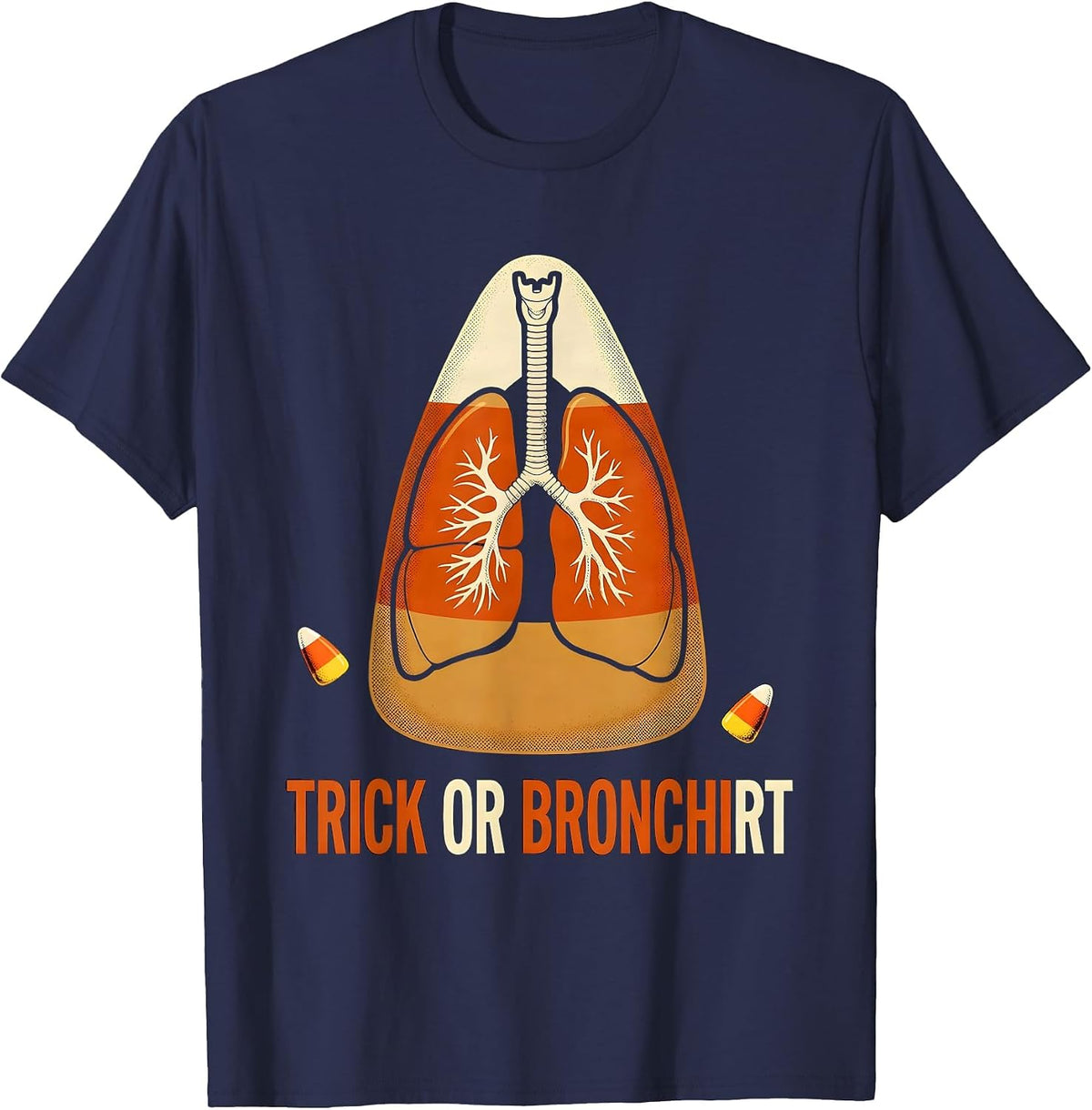 Trick Or Bronchi RT Funny Respiratory Therapist Halloween T-Shirt - Navy Blue