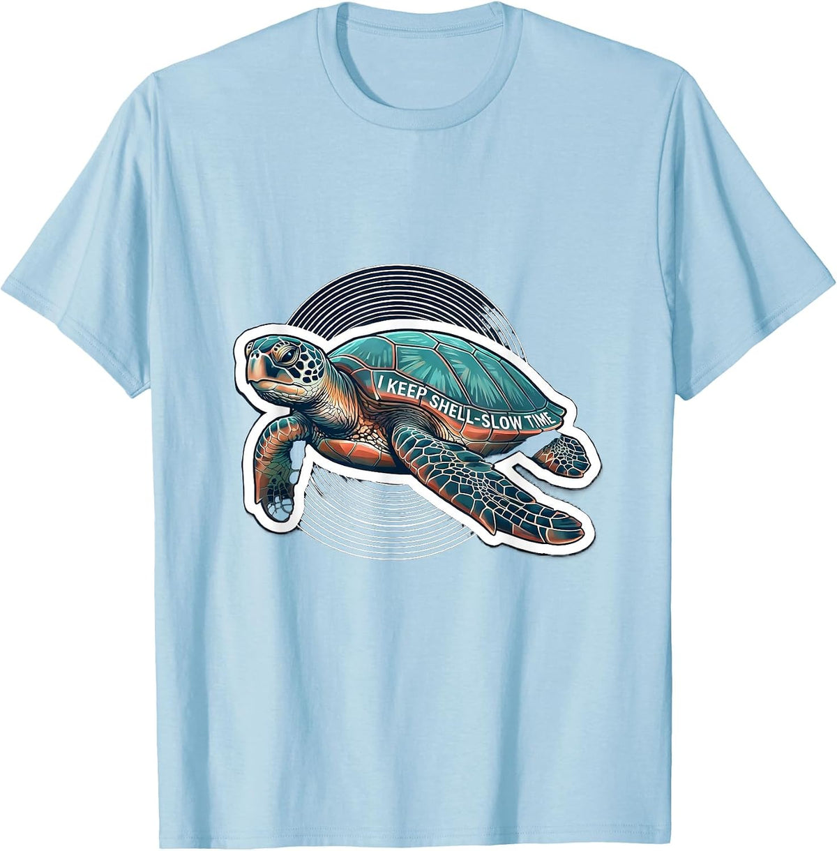 Men's I Keep Shell-Slow Time Sticker Sea Turtle Ocean Animal Lover T-Shirt - Baby Blue