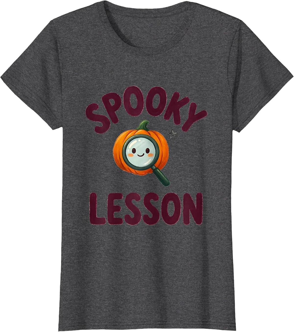 Women's Spooky Lesson Storybook Halloween Teacher Costume Pun Humor T-Shirt - Dark Heather Grey