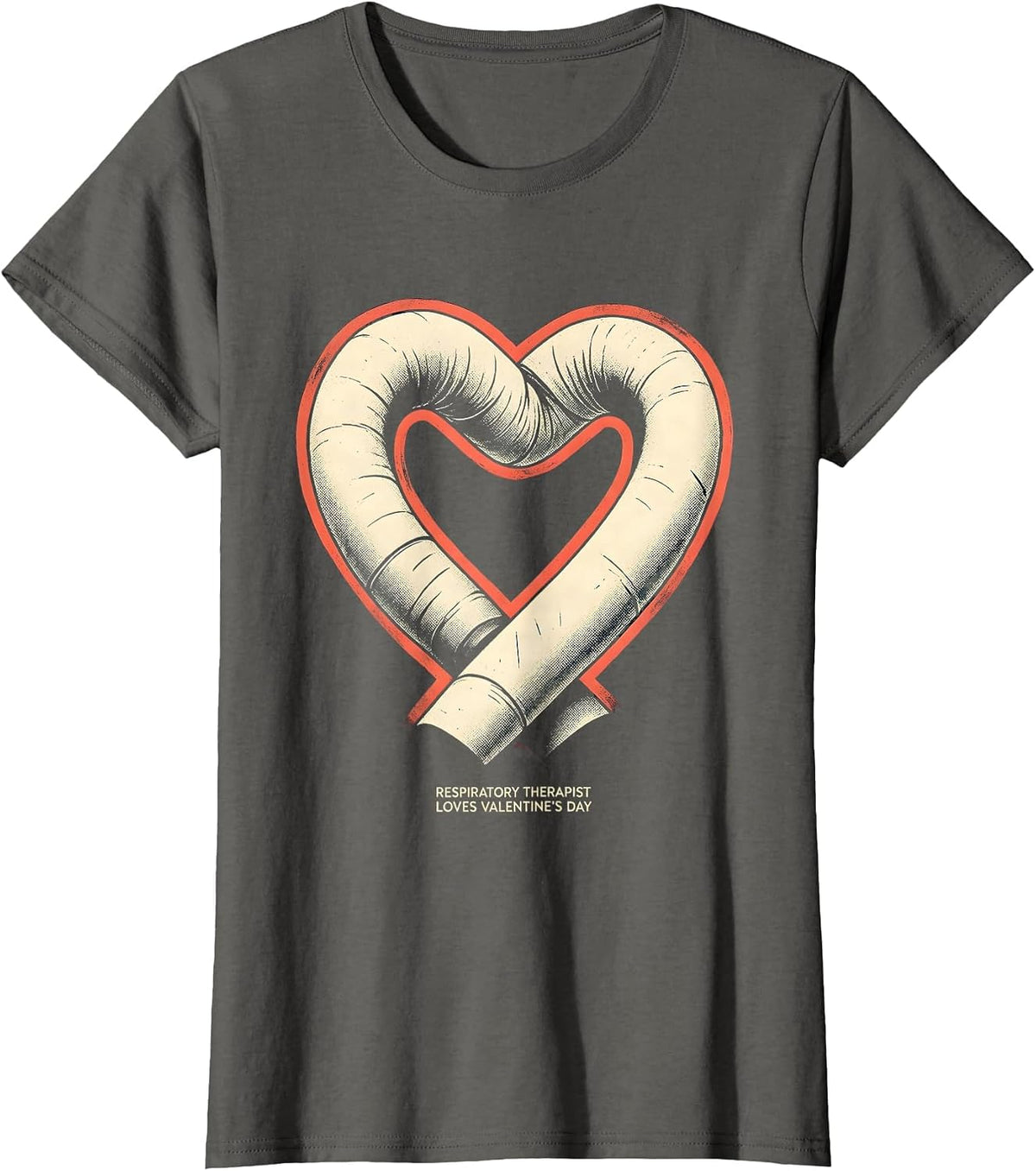 Women's Respiratory Therapist Loves Valentine's Day Heart T-Shirt - Asphalt Grey