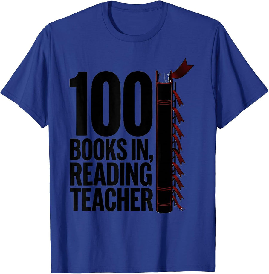 100 Books In Reading Teacher 100th Day of School Celebration T-Shirt - Royal Blue