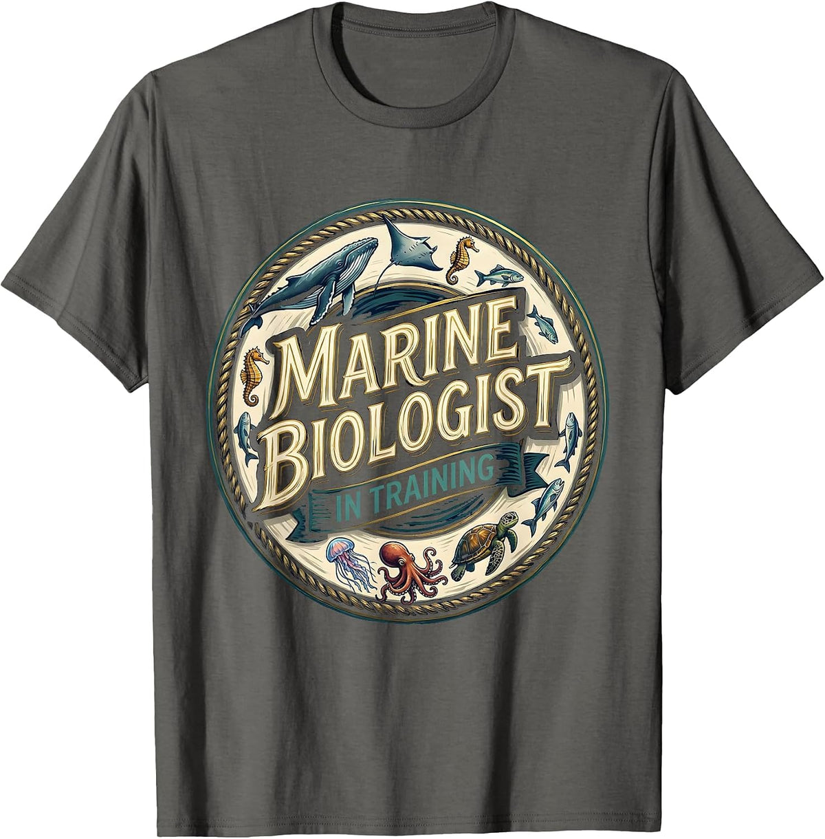 Men's Marine Biologist In Training Whimsical Sea Creatures Nature T-Shirt - Asphalt Grey