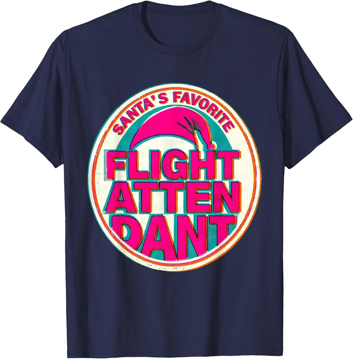 Santa's Favorite Flight Attendant Funny Flight Crew Holiday T-Shirt - Navy Blue
