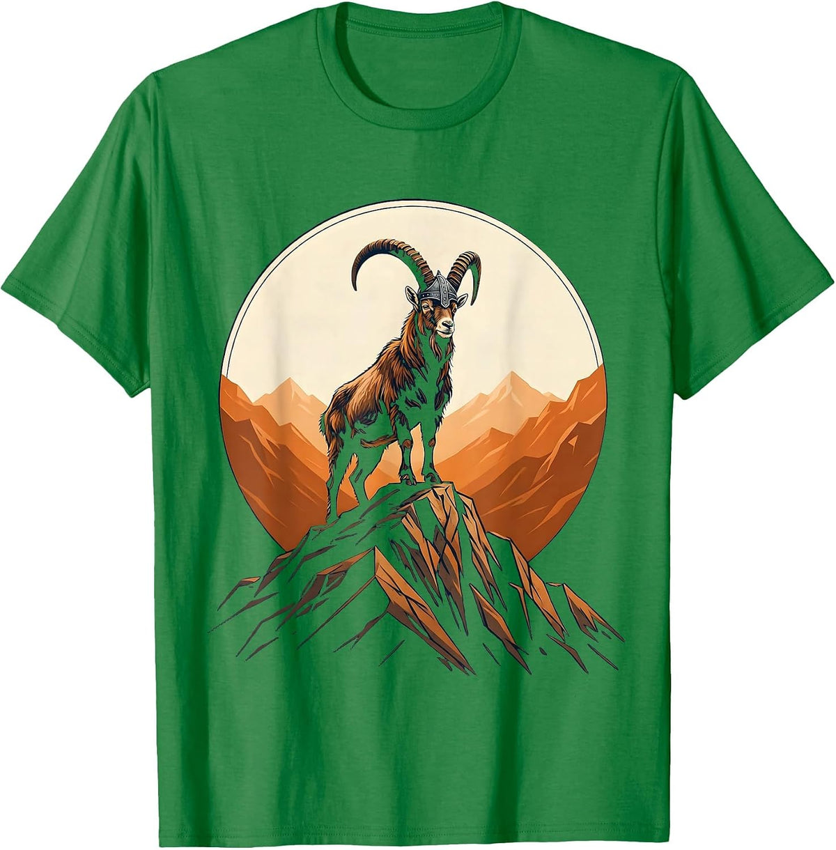 Men's Bearded Viking Goat Graphic Tee T-Shirt - Kelly Green