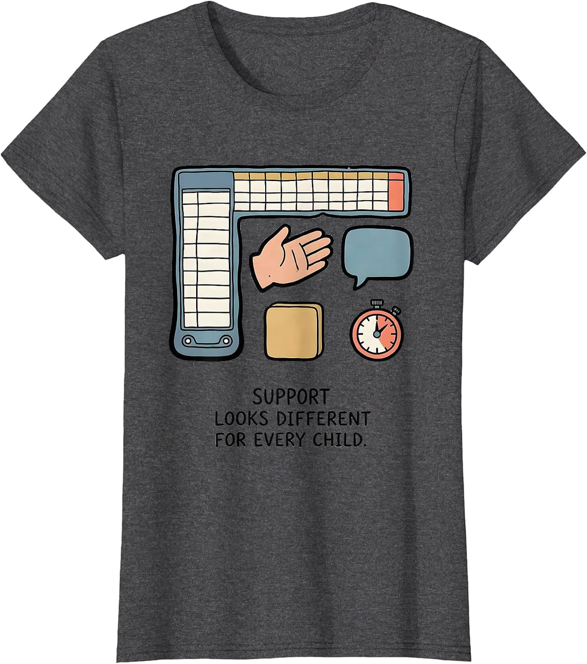 Women's Support Looks Different For Every Child Special Education T-Shirt - Dark Heather Grey