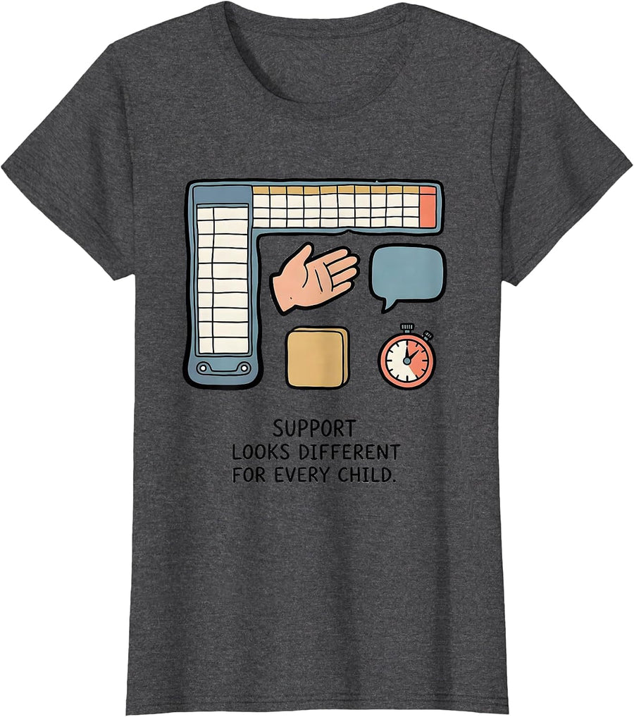 Women's Support Looks Different For Every Child Special Education T-Shirt - Dark Heather Grey
