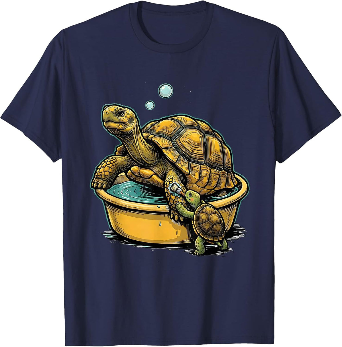 Cheerful Tortoise Oversized Basin Funny Turtle Lover Gift T-Shirt - Navy Blue