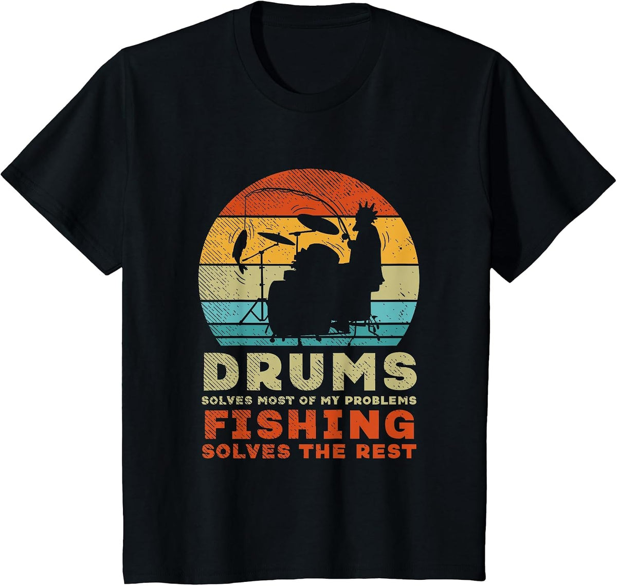 Fishing Drumming Fisherman Angler Drummer Percussion T-Shirt - Black