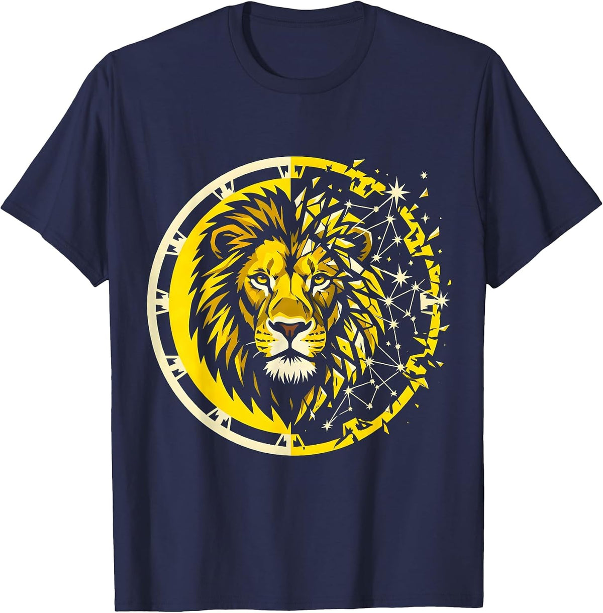 Men's Lion Constellation Dissolving Into Stars Graphic T-Shirt - Navy Blue