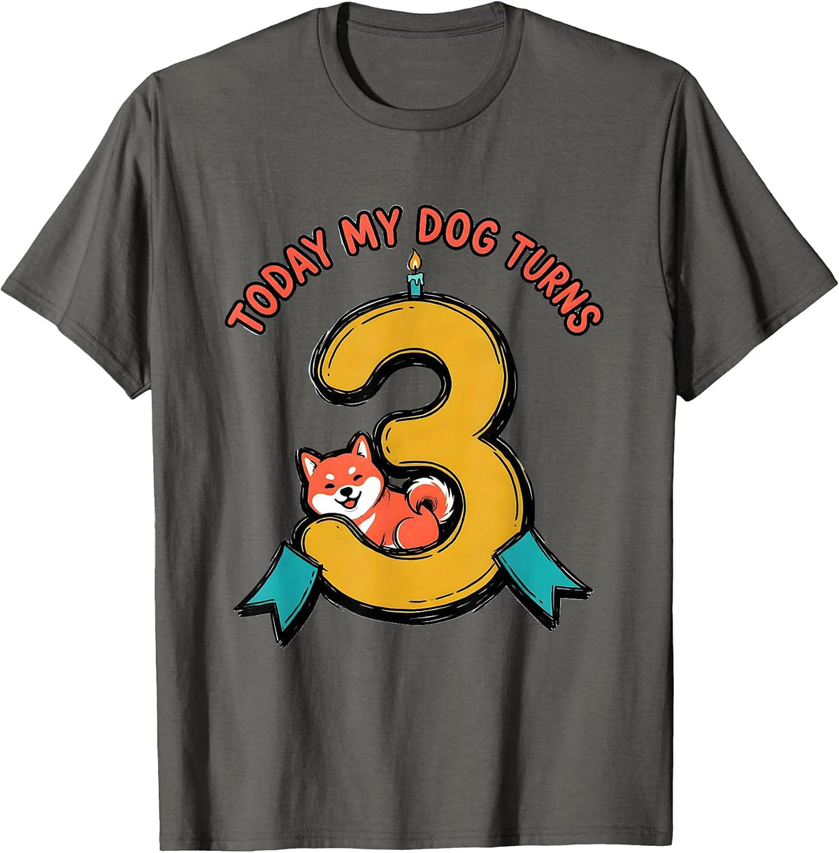 Men's Today My Dog Turns 3 Funny Dog Birthday Party Outfit T-Shirt - Asphalt Grey