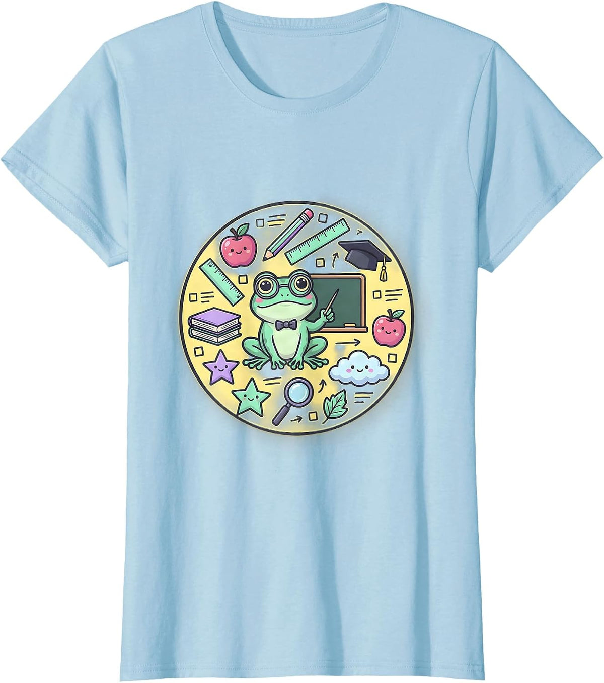 Frog Professor Chalkboard College Kids Graphic T-Shirt - Baby Blue