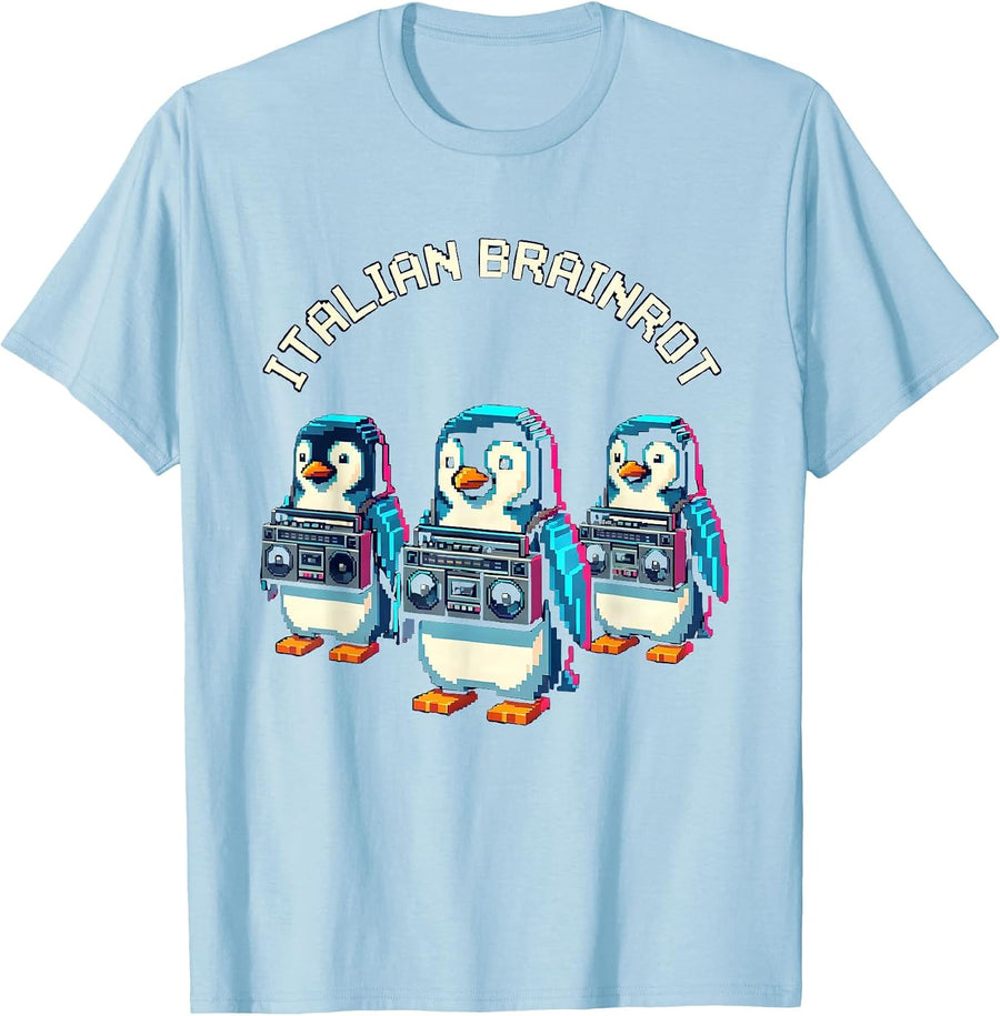 Men's Italian Brainrot Pixel Art Funny Meme Kids Birthday T-Shirt - Baby Blue