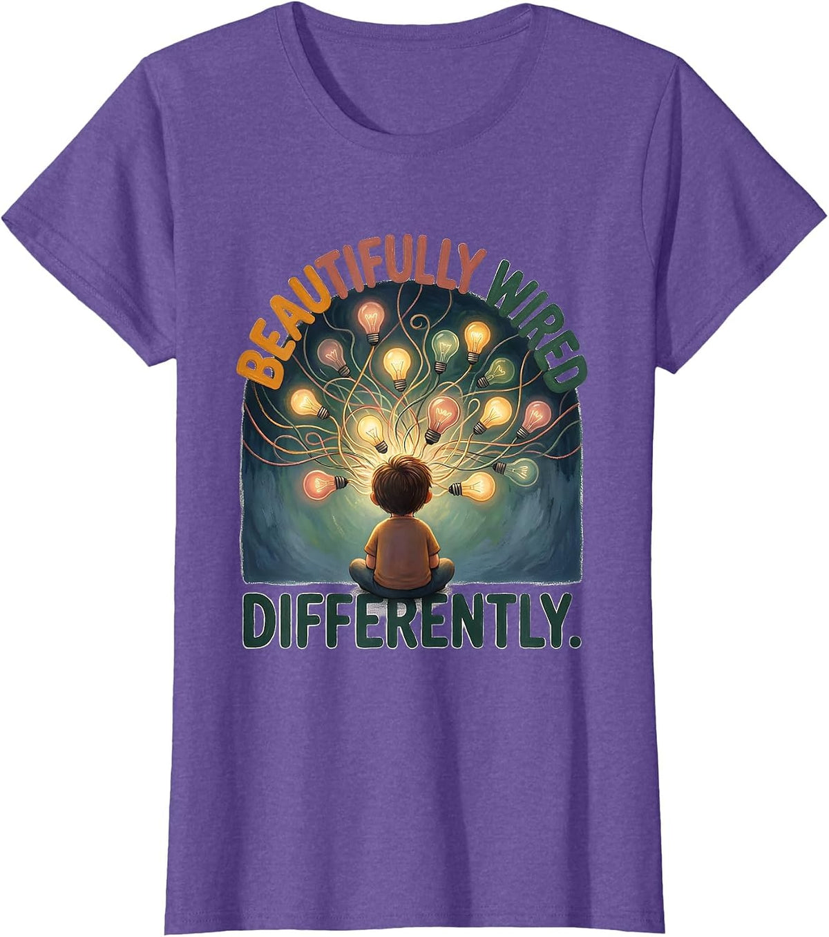 Beautifully Wired Differently Autism Awareness Design T-Shirt - Purple Heather