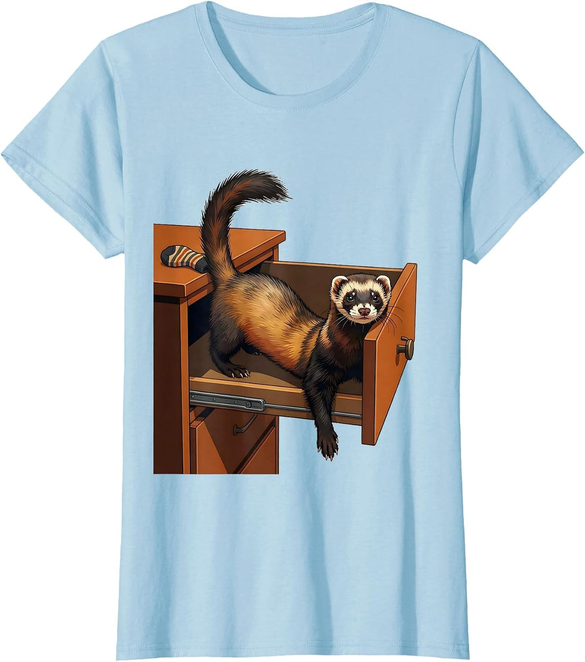 Ferret In Drawer Funny Ferret Lover Gift T-Shirt - Baby Blue