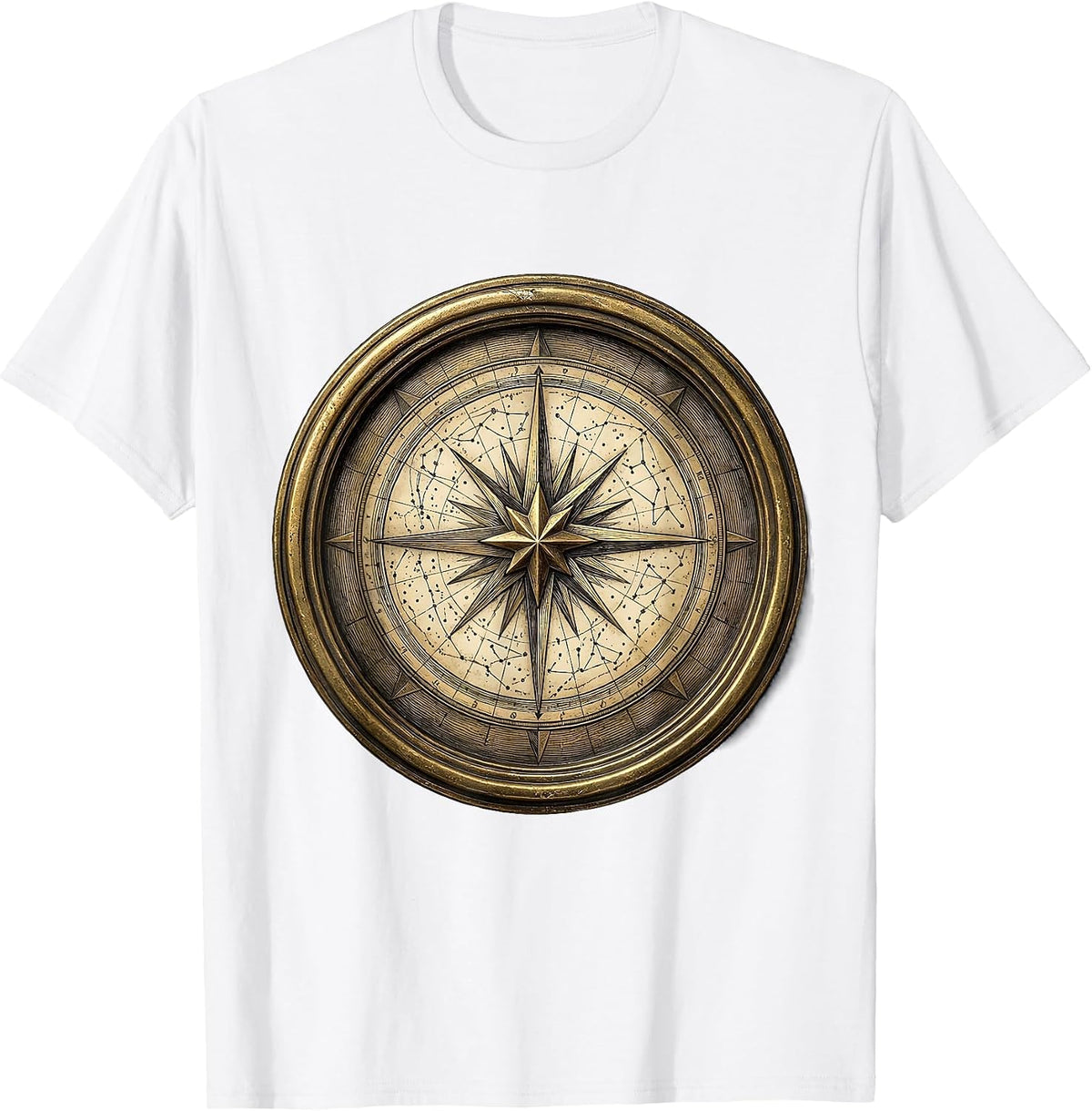 Men's Star Chart Unrolled on Wooden Desk Illustration T-Shirt - White