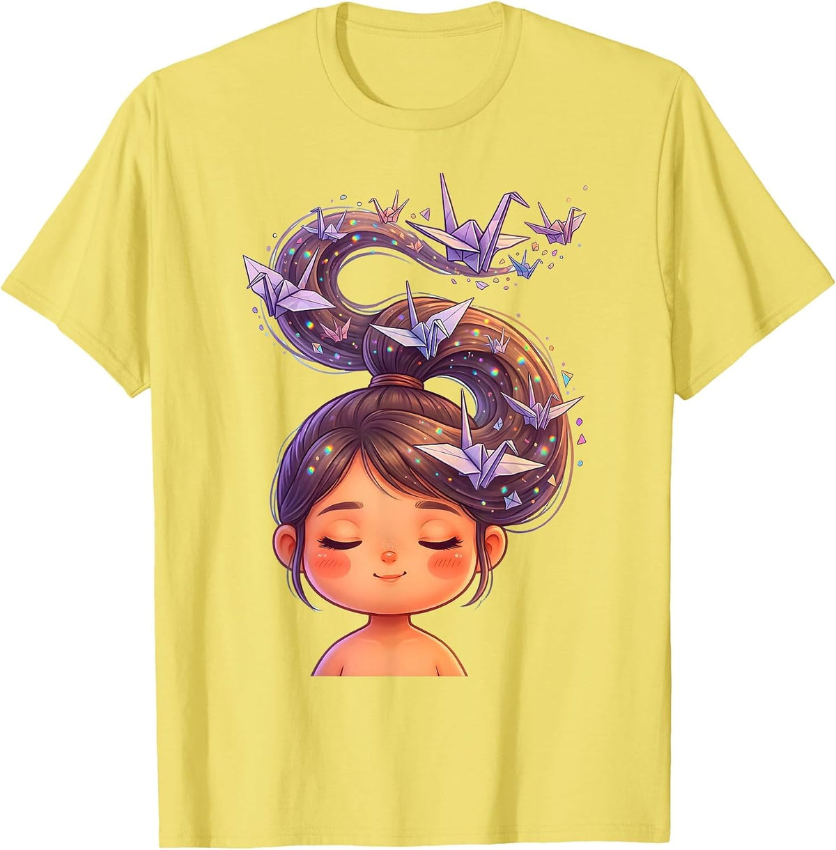 Men's Autism Awareness Origami Crane Ponytail Art T-Shirt - Lemon Yellow