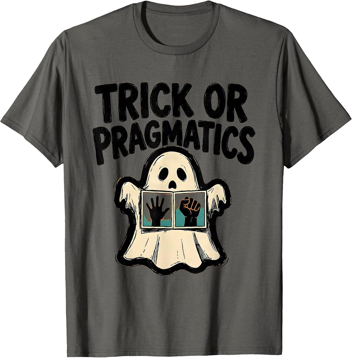 Men's Trick Or Pragmatics Marker Outline Ghost Speech Therapy SLP T-Shirt - Asphalt Grey