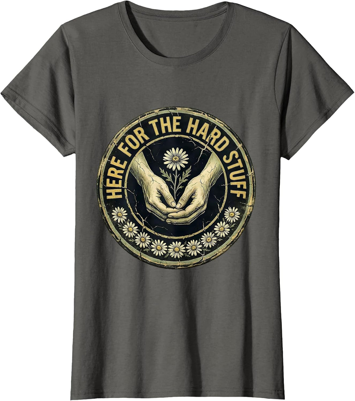 Women's Here for the Hard Stuff Social Worker Design T-Shirt - Asphalt Grey