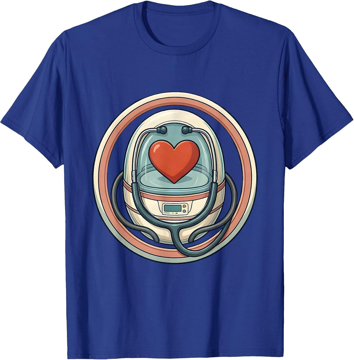 Men's NICU Nurse Incubator Heart Stethoscope Graphic T-Shirt - Royal Blue