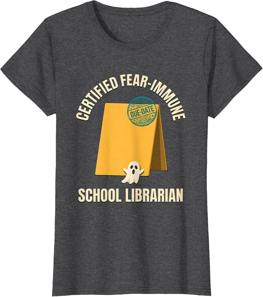 Women's Certified Fear-Immune: School Librarian Funny T-Shirt - Dark Heather Grey