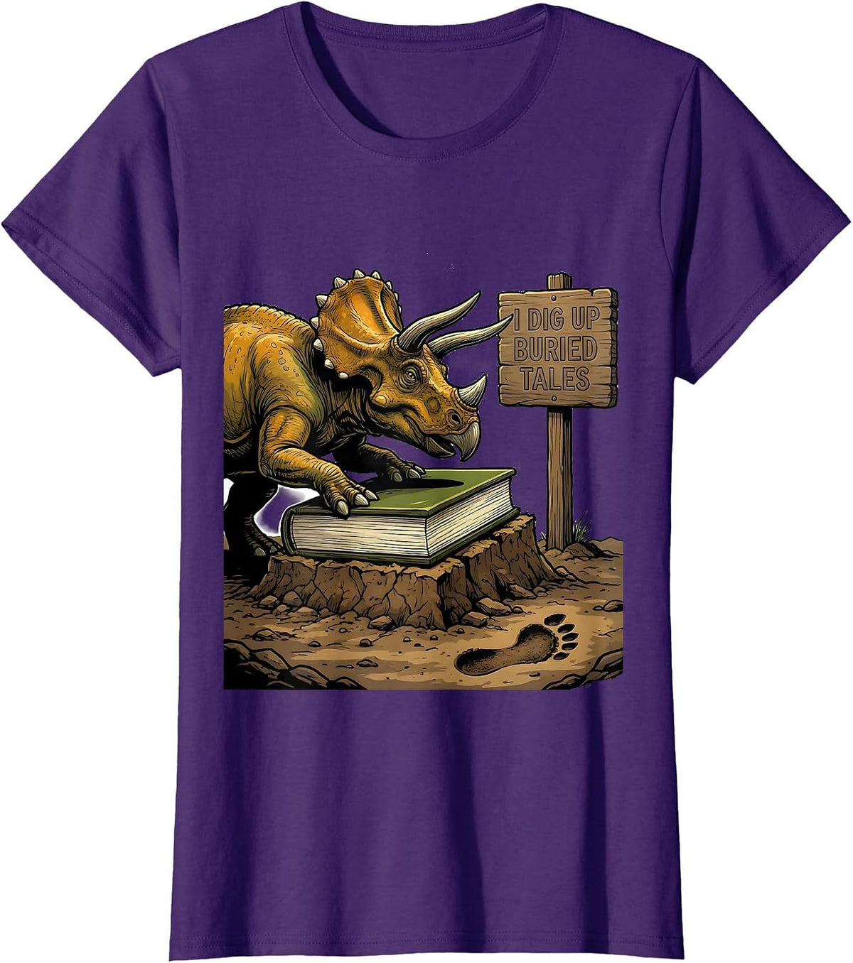Women's I Dig Up Buried Tales Funny Dinosaur Bookworm Summer Reading T-Shirt - Purple