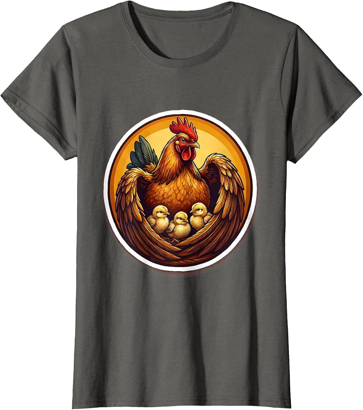 Women's Mother Hen Sheltering Chicks Under Wings Design T-Shirt - Asphalt Grey