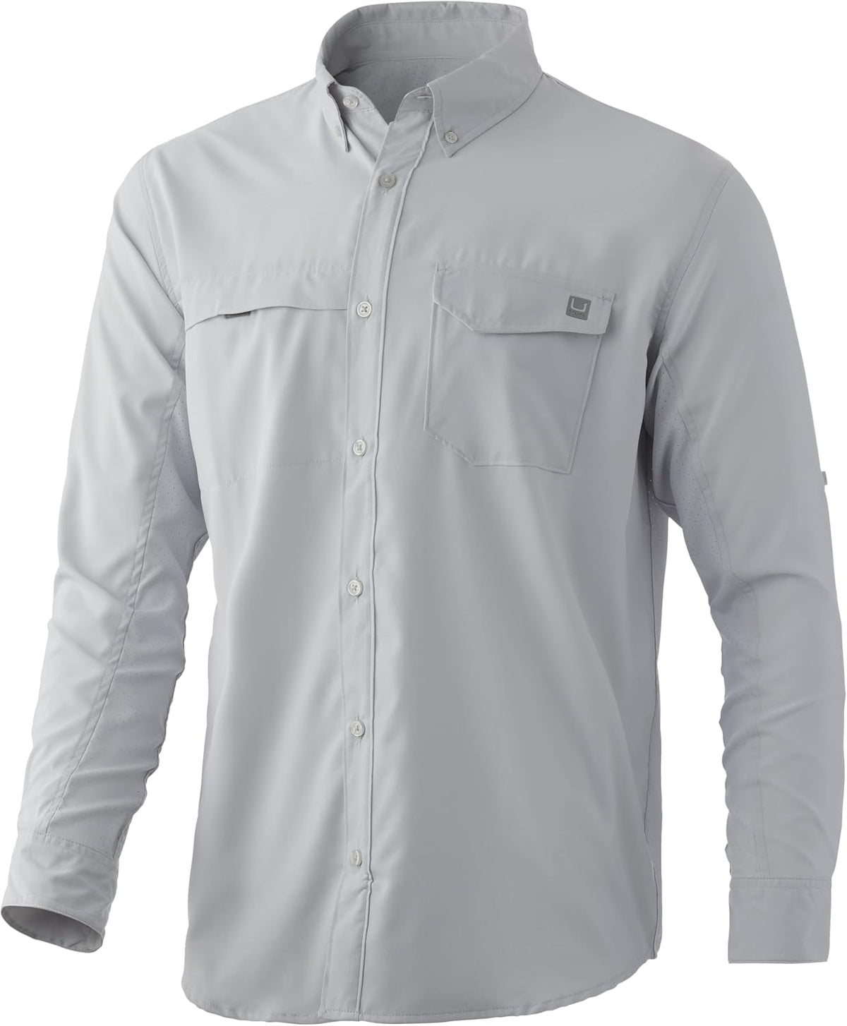HUK Mens Tide Point Long Sleeve Shirt | Performance Button Down - Oyster