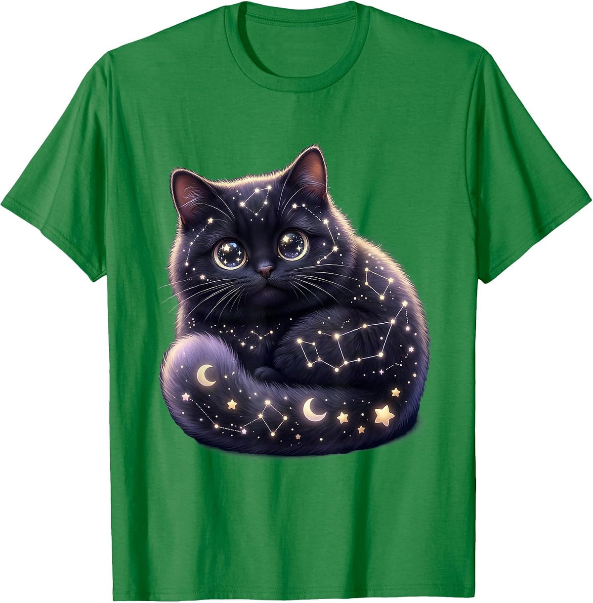 Men's Black Cat Constellation Map Celestial Art T-Shirt - Kelly Green