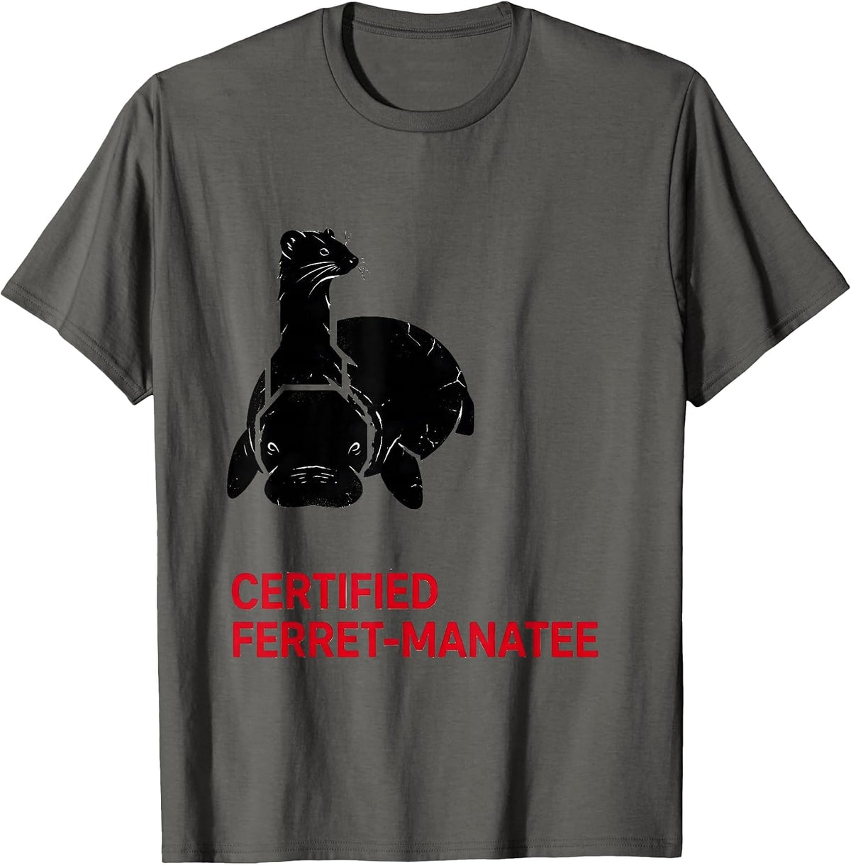 Men's Certified Ferret-Manatee Funny Insane Animal Mashup Humor T-Shirt - Asphalt Grey