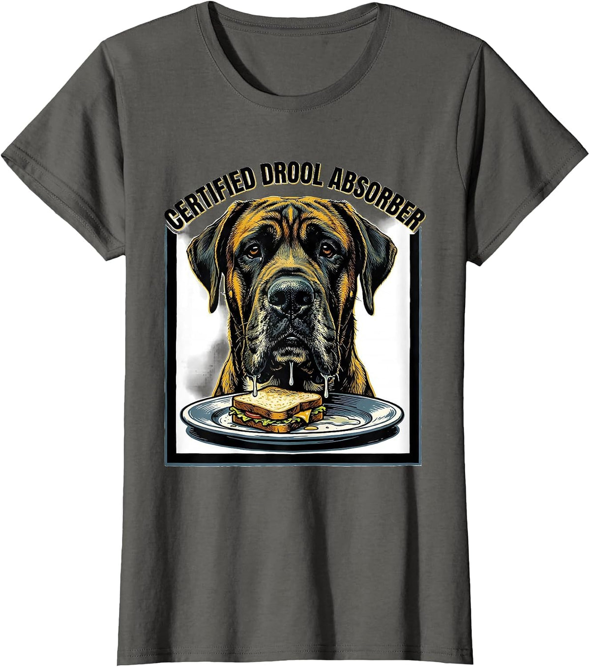 Women's Certified Drool Absorber Funny Great Dane Dog Mom Dog Dad T-Shirt - Asphalt Grey