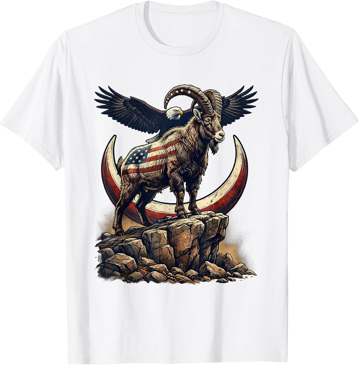 Men's Mountain Goat Rocky Cliff American Wildlife Art T-Shirt - White