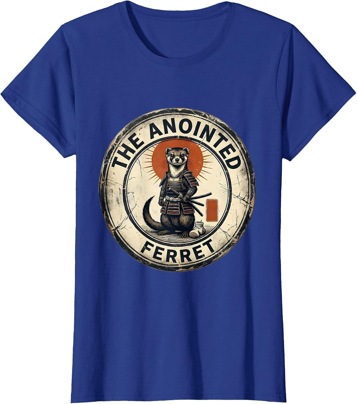 Women's The Anointed Ferret Distressed Samurai Ferret Anime Humor T-Shirt - Royal Blue