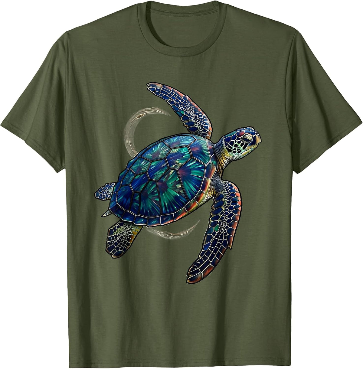 Sea Turtle Mosaic Stained Glass Ocean Animal Lover T-Shirt - Olive Green