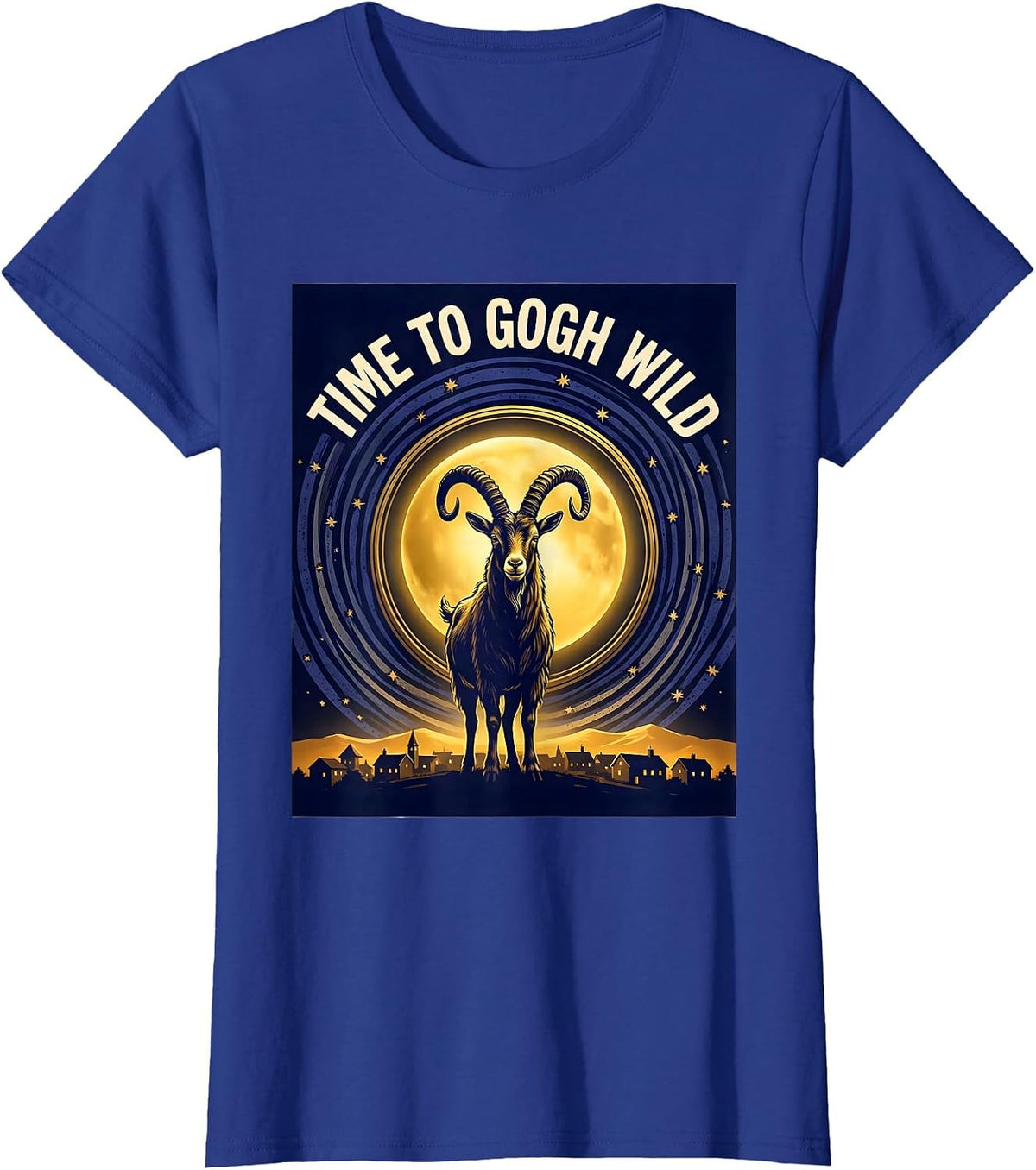 Women's Time To Gogh Wild Whimsical Art Parody Pet Lover Gift T-Shirt - Royal Blue