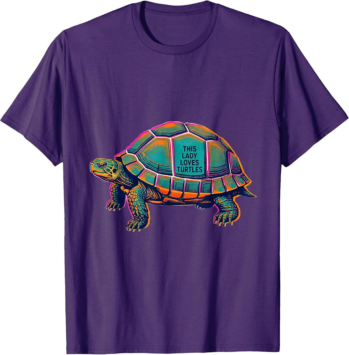 This Lady Loves Turtles Risograph Turtle Lover Gift T-Shirt - Purple