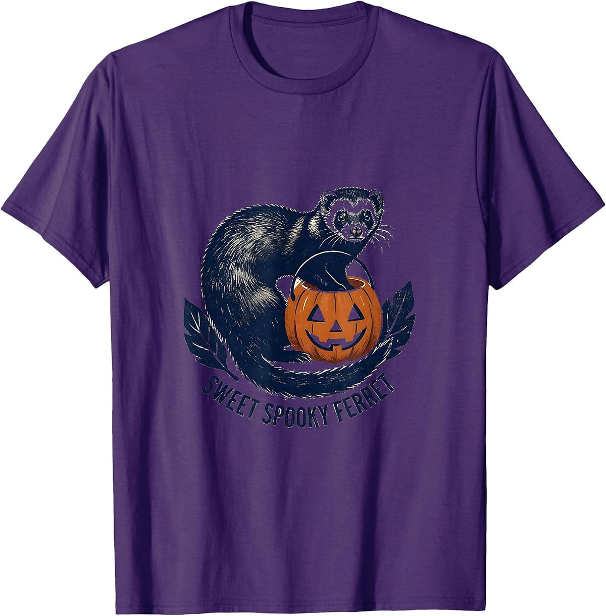 Sweet Spooky Ferret Rubber Stamp Halloween Cute Kids Humor T-Shirt - Purple