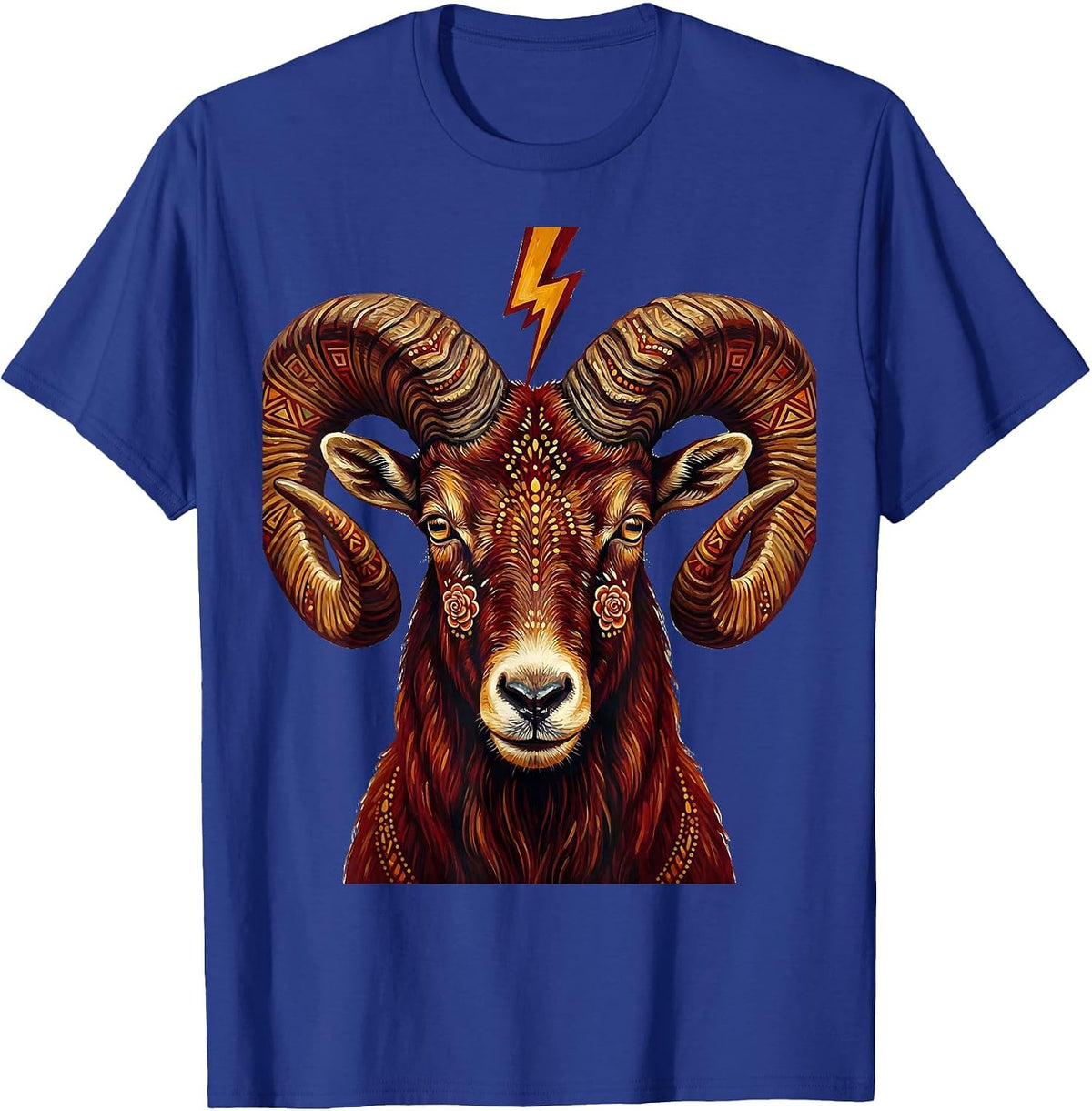 Goat Lightning Bolt Curved Horns Graphic Design T-Shirt - Royal Blue
