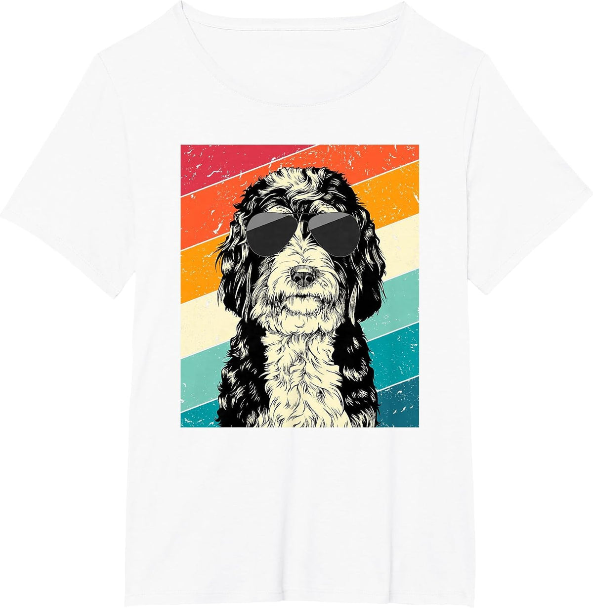 Retro Vintage Bernedoodle with Sunglasses Dog Lovers T-Shirt - White