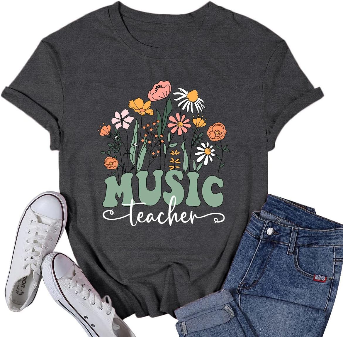 Womens Music Teacher Shirts Music Lover Tshirt Band Teacher Appreciation Tee Tops - Grey