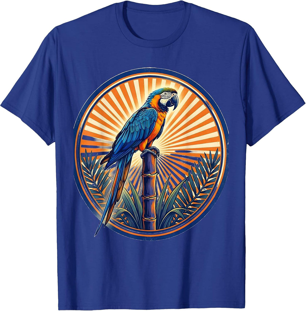 Men's Dominican Republic Parrot on Sugar Cane Illustration T-Shirt - Royal Blue