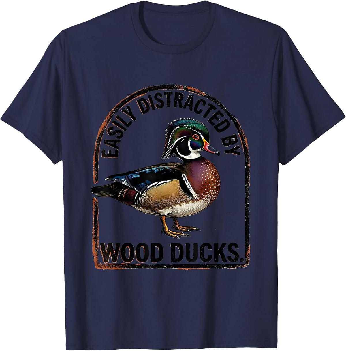 Easily Distracted By Wood Ducks Funny Duck Lover Bird Humor T-Shirt - Navy Blue