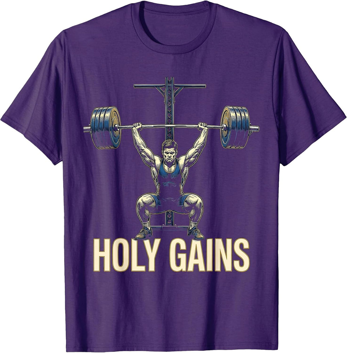 Holy Gains Christian Weightlifter Scripture Humor Gym T-Shirt - Purple