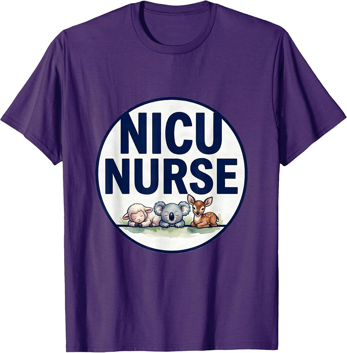 NICU Nurse Watercolor Cute Animal Pediatric Nurse T-Shirt - Purple