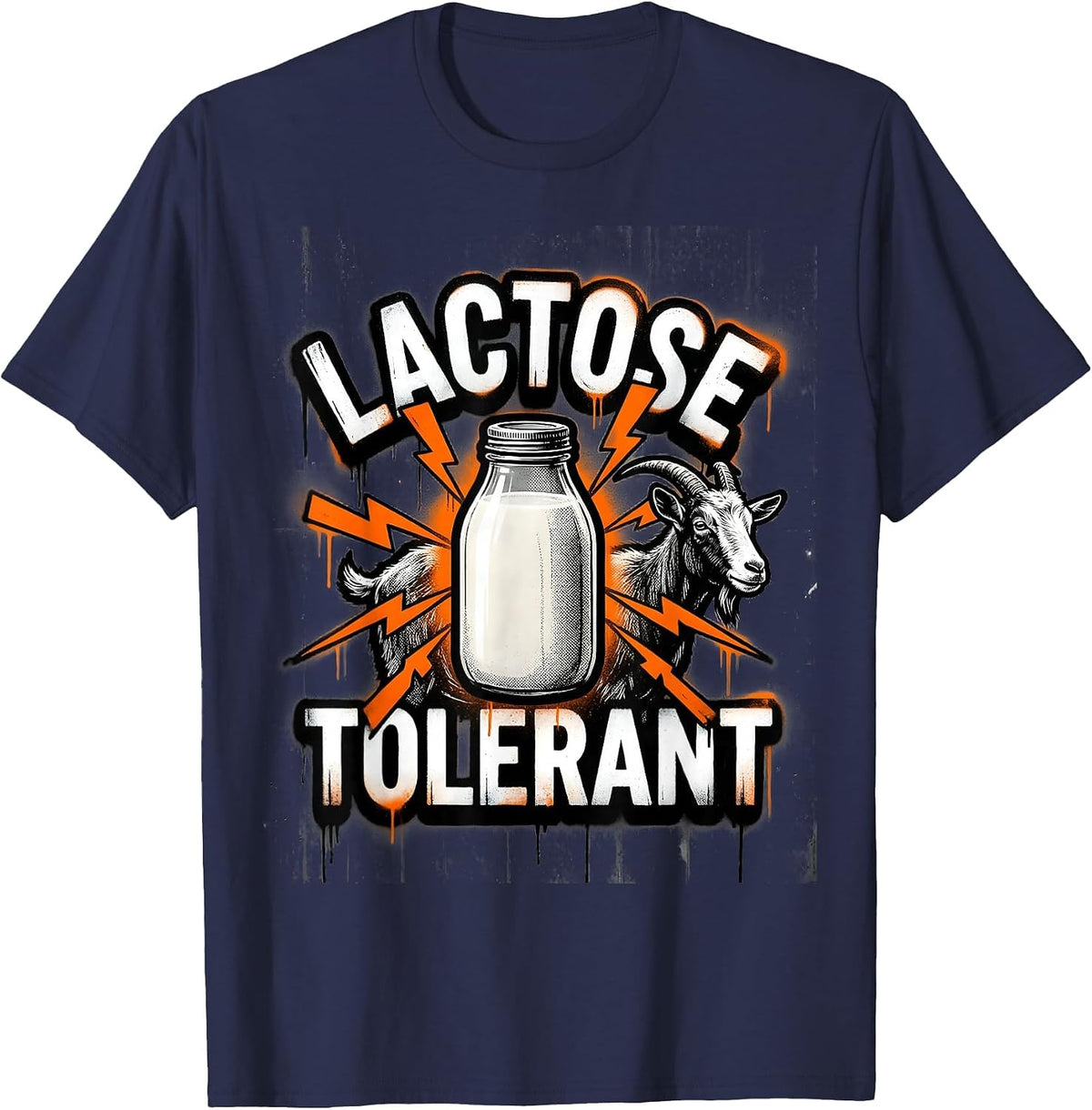 Lactose Tolerant Funny Dairy Meme Milk Lover Cat Humor T-Shirt - Navy Blue