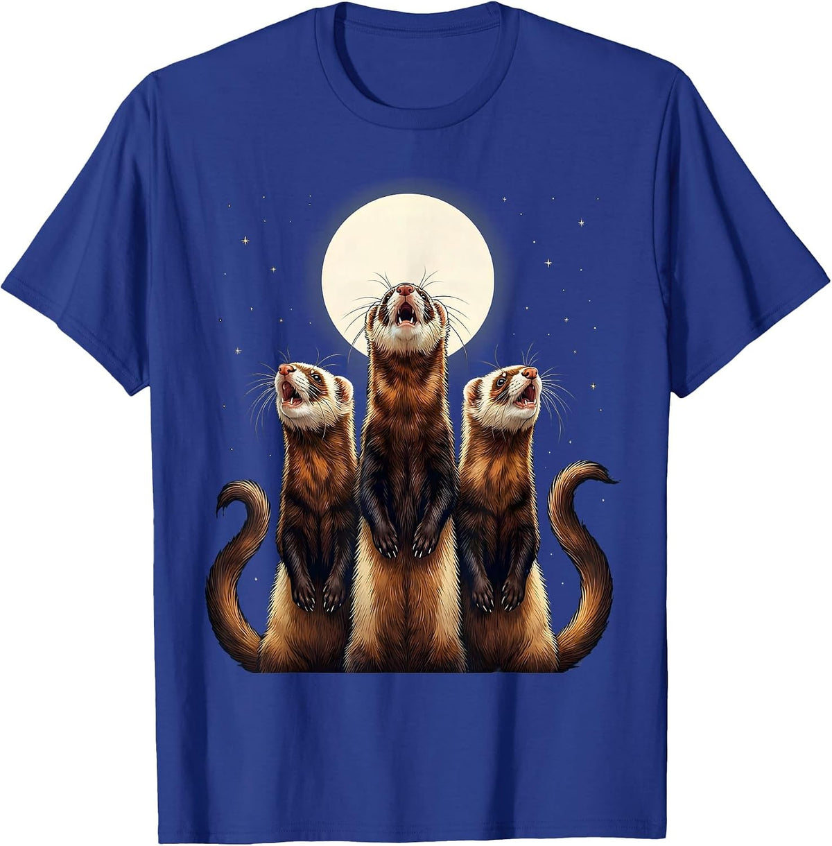 Three Ferret Moon Howling Funny Pet Lover Gift T-Shirt - Royal Blue