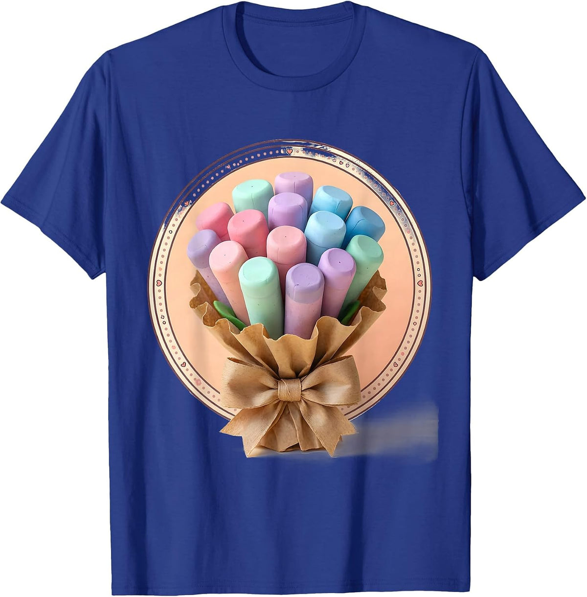 Men's Crayon Bouquet Daycare Teacher Gift Illustration T-Shirt - Royal Blue