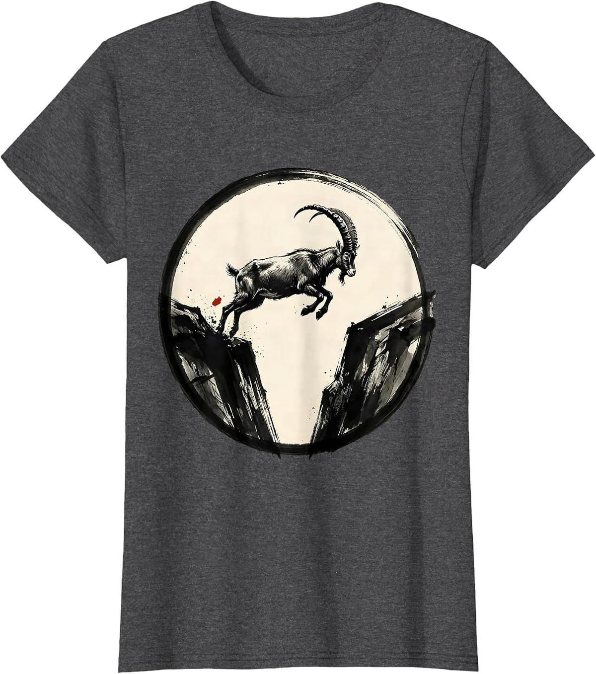 Women's Mountain Goat Leaping Rocky Cliffs Wildlife Design T-Shirt - Dark Heather Grey